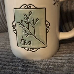 Rae Dunn White TEA Mug with Green Floral design NWOT